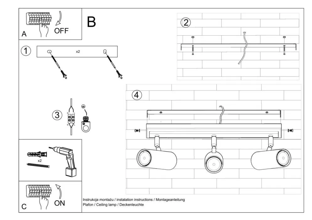 Plafon DIREZIONE 3 czarny | sklep MIRAT  kolekcja direzione