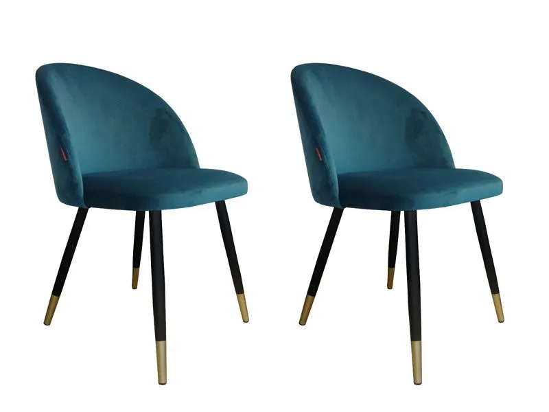 Zestaw krzeseł CLAUDINE 1 VELVET GOLD 2 szt morskie z czarnymi nogami tapicerowane | MIRAT. styl GLAMOUR