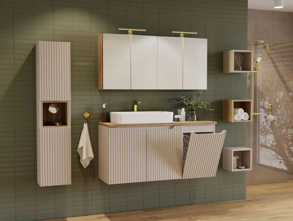 Szafka łazienkowa NOVA CASHMERE 81-40-1D 40cm kaszmirowa z koszem pod blat I sklep meblowy MIRAT. styl RYFLOWANY