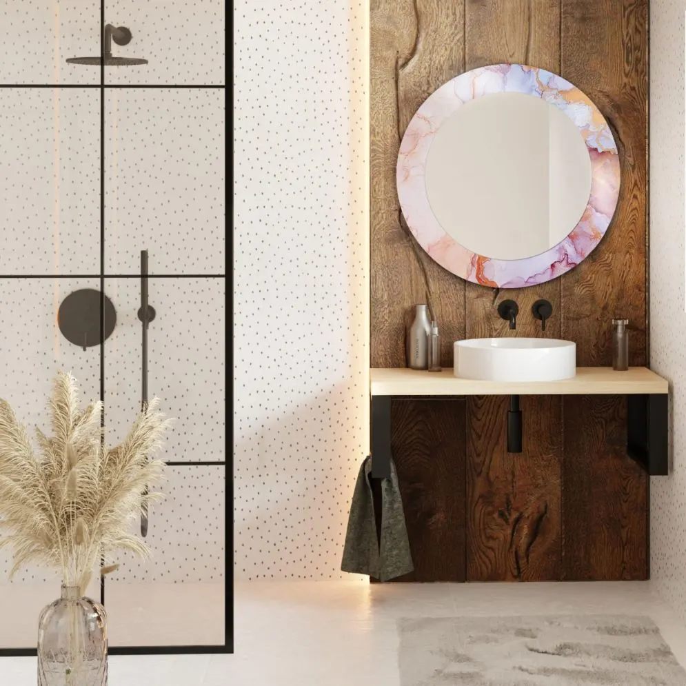 Lustro okrągłe MORENA PINK MARBLE 100cm różowe wiszące I sklep meblowy MIRAT.