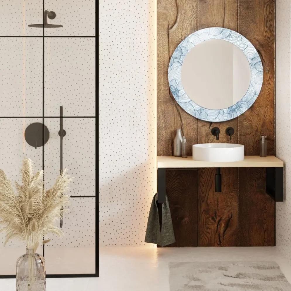 Lustro okrągłe MORENA FLOWERS 80cm niebieskie na szkle I sklep meblowy MIRAT.