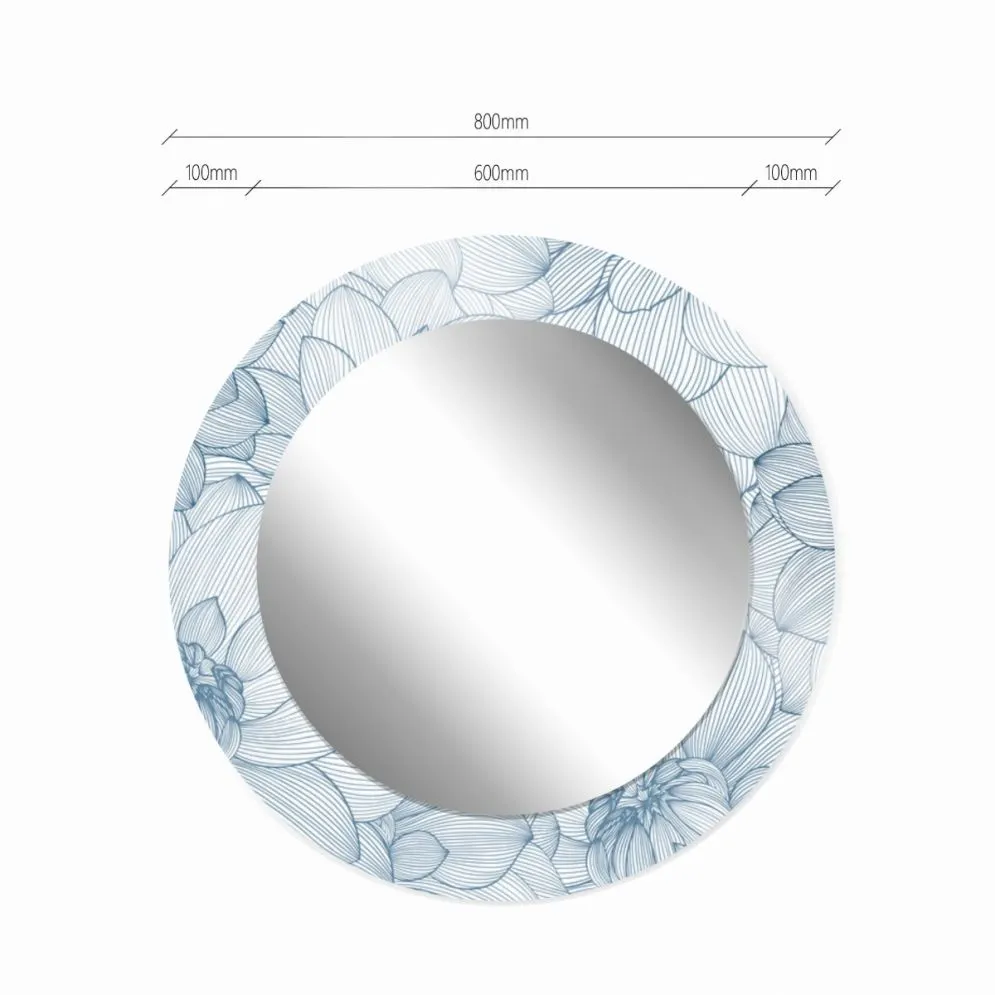 Lustro okrągłe MORENA FLOWERS 80cm niebieskie na szkle I sklep meblowy MIRAT.