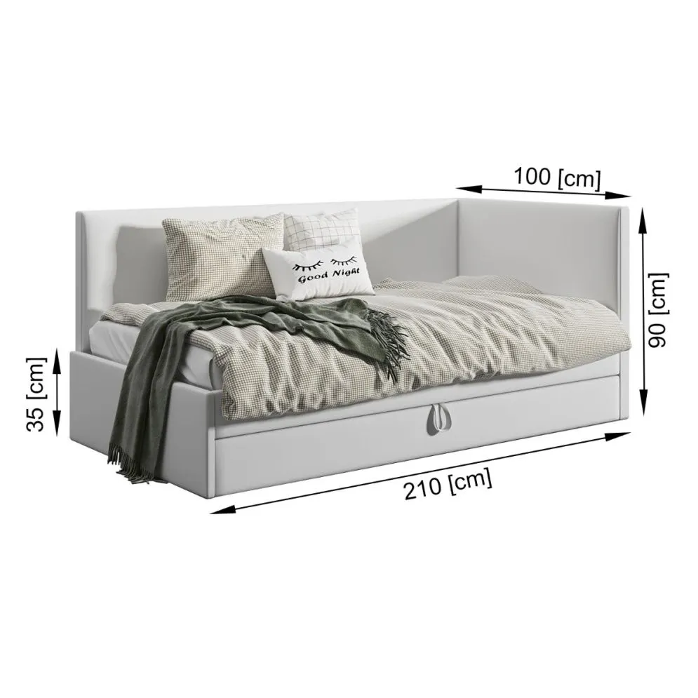 Łóżko młodzieżowe AURA 2 90x200 jasno szare z tapicerowanym panelem L i szufladą I sklep meblowy MIRAT.