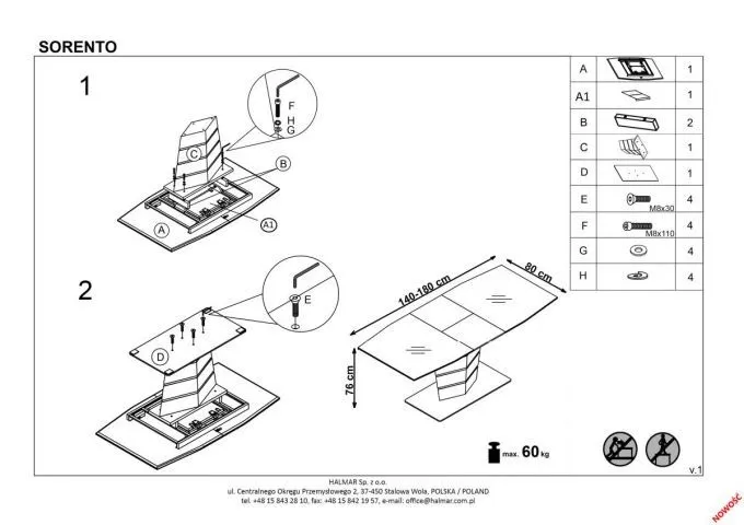 Beżowy stół SORENTO 140-180 rozkładany | MIRAT. w stylu GLAMOUR kolekcja
