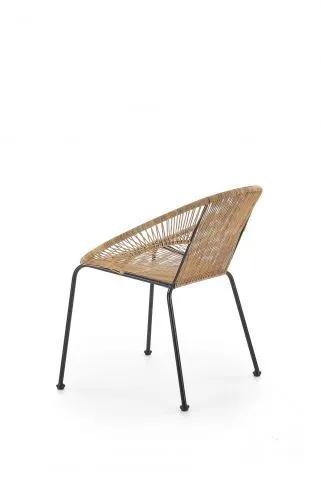 Ogrodowe krzesło rattanowe brązowe z czarnymi nogami metalowymi BARI