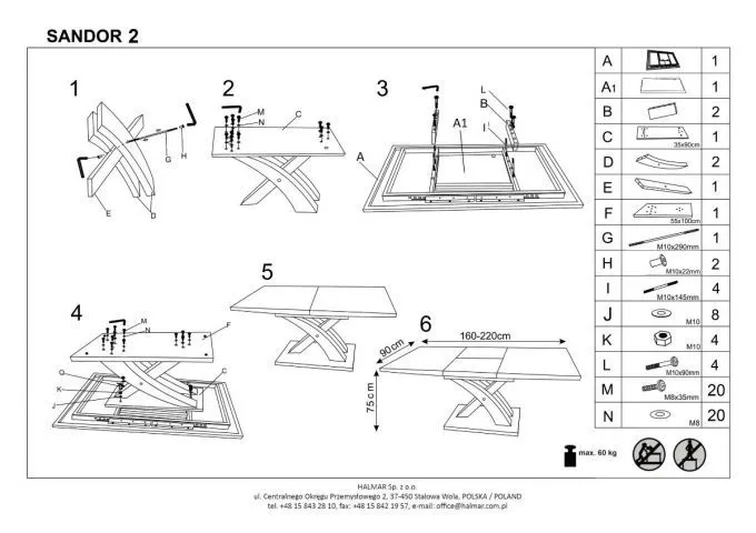 Stół SANDOR 2 biały nowoczesny do jadalni | MIRAT.