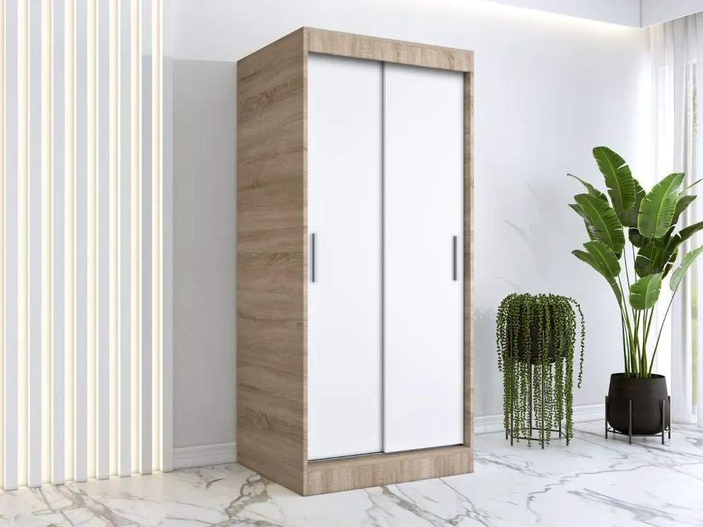 Szafa przesuwna MODUO COMFORT 90 dąb sonoma/biała mat gładka do sypialni | MIRAT. w stylu  kolekcja MODUO COMFORT