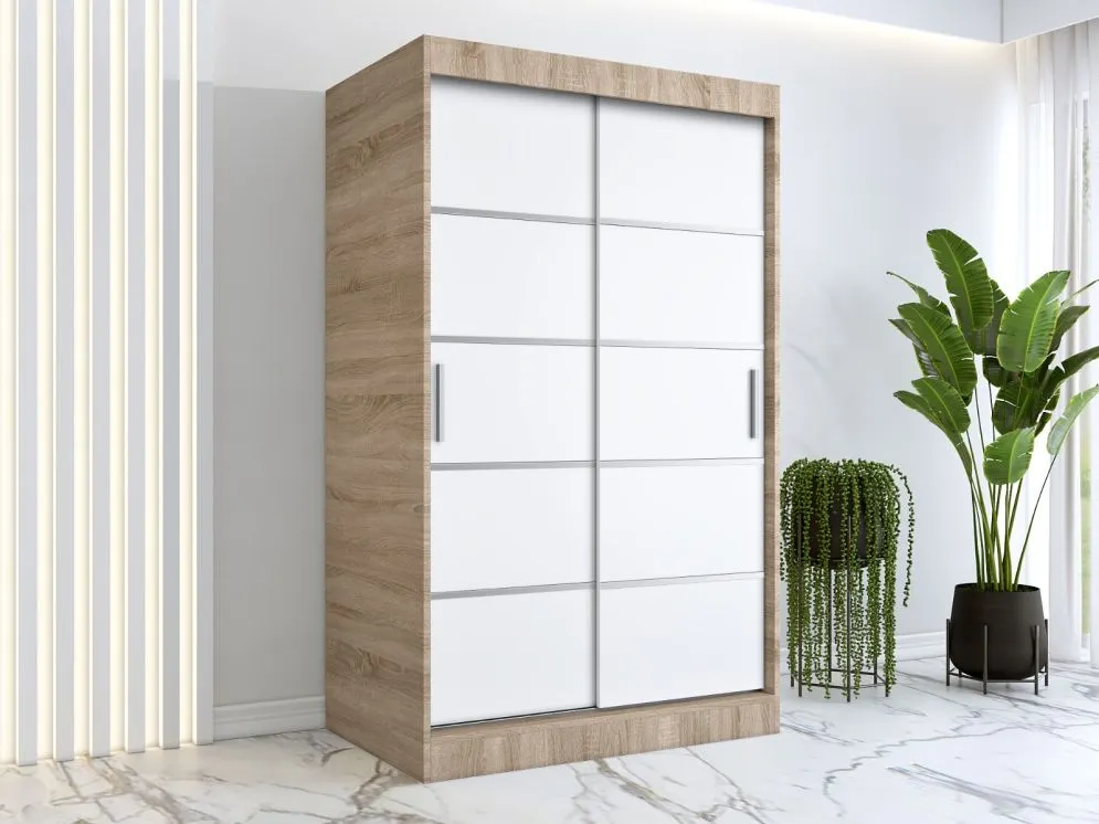 Szafa przesuwna MODUO COMFORT 120 dąb sonoma/biała mat z listwami ozdobnymi | MIRAT. w stylu  kolekcja MODUO COMFORT