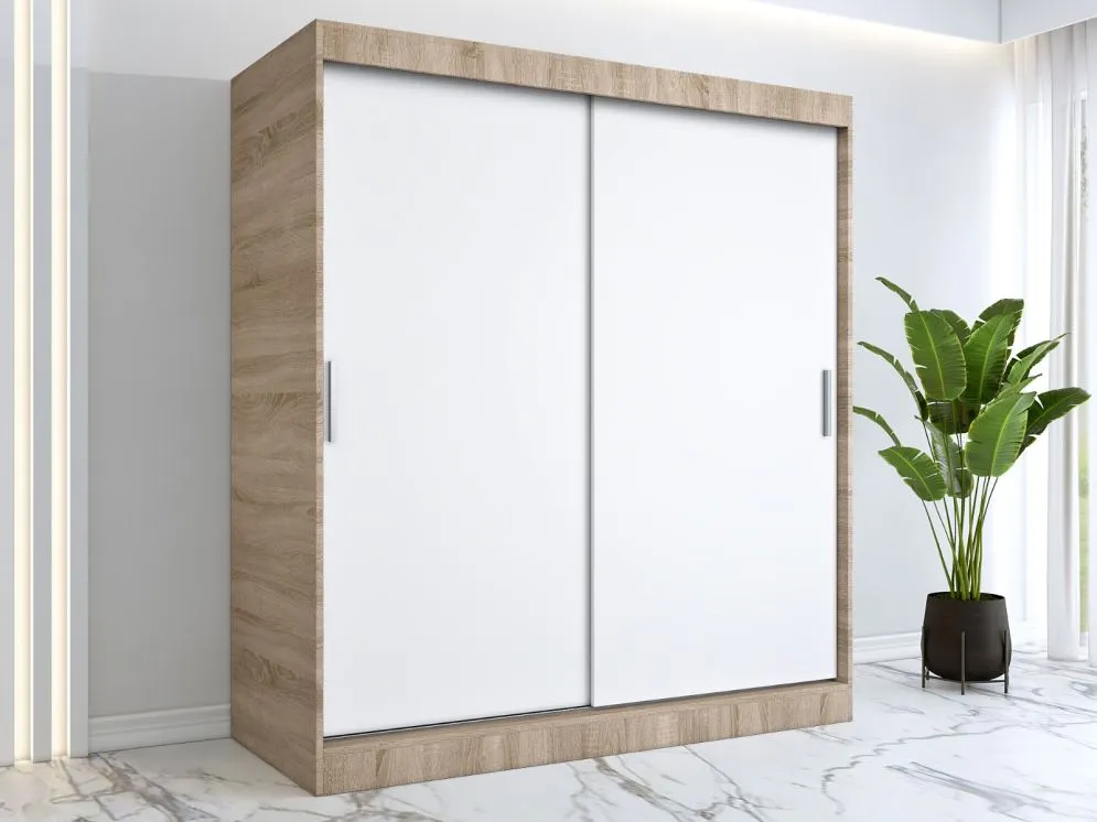 Szafa przesuwna MODUO COMFORT 180 dąb sonoma/biała mat gładka do sypialni | MIRAT.  kolekcja MODUO COMFORT