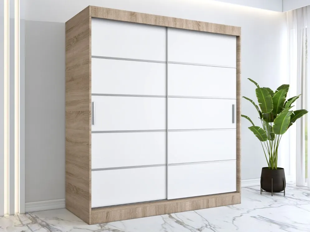 Szafa przesuwna MODUO COMFORT 180 dąb sonoma/biała mat z listwami ozdobnymi | MIRAT.  kolekcja MODUO COMFORT