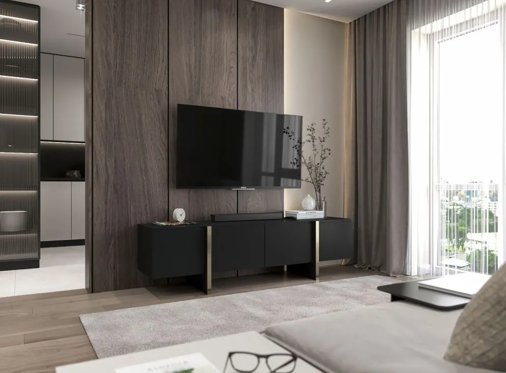 Szafka RTV GRANT 180cm czarny mat do salonu I sklep meblowy MIRAT. styl GLAMOUR, LOFT