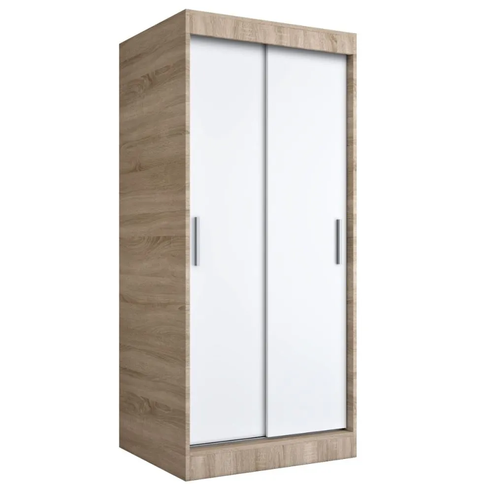 Szafa przesuwna MODUO COMFORT 90 dąb sonoma/biała mat gładka do sypialni | MIRAT. w stylu  kolekcja MODUO COMFORT
