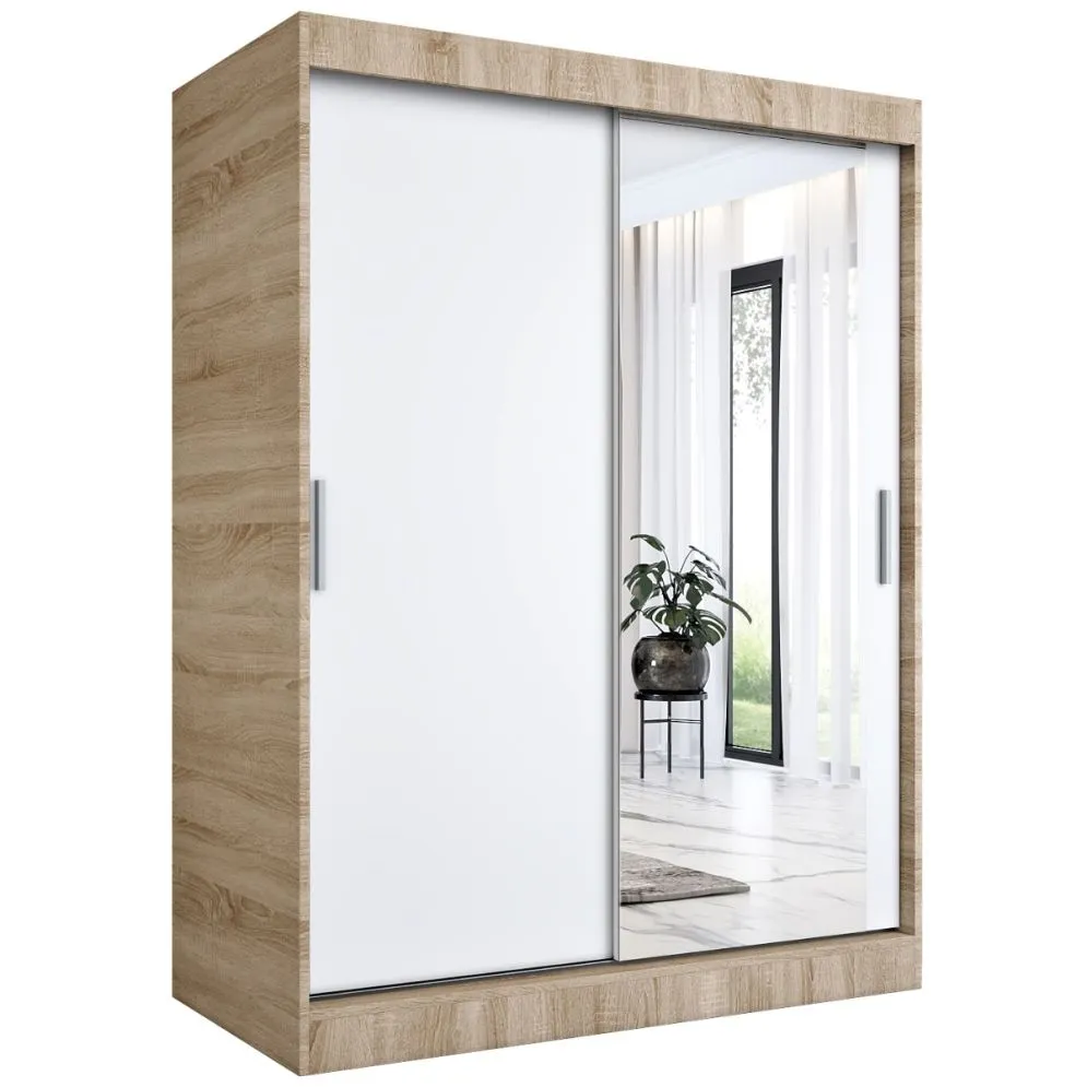 Szafa przesuwna MODUO COMFORT 150 dąb sonoma/biała mat z jednym lustrem | MIRAT. w stylu kolekcja MODUO COMFORT
