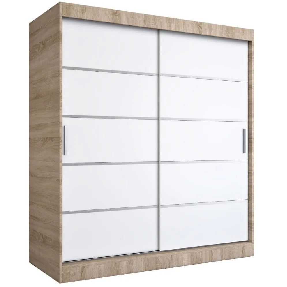 Szafa przesuwna MODUO COMFORT 180 dąb sonoma/biała mat z listwami ozdobnymi | MIRAT.  kolekcja MODUO COMFORT