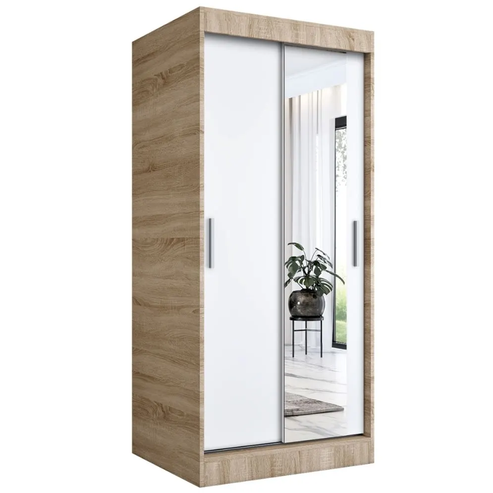 Szafa przesuwna MODUO COMFORT 90 dąb sonoma/biała mat z jednym lustrem | MIRAT. w stylu  kolekcja MODUO COMFORT