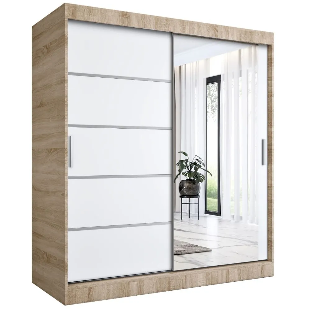 Szafa przesuwna MODUO COMFORT 2 180 dąb sonoma/biała mat z jednym lustrem | MIRAT.  kolekcja MODUO COMFORT