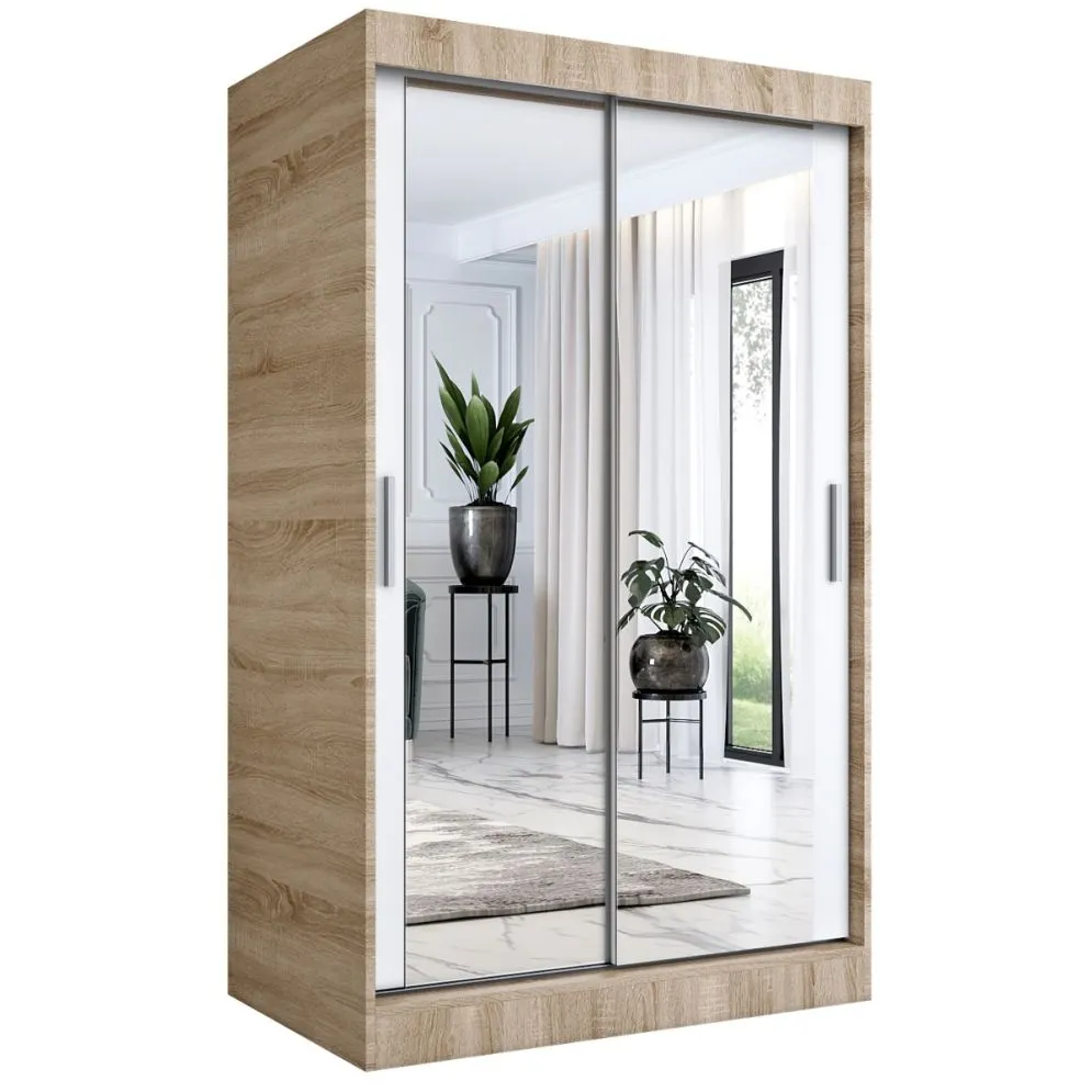 Szafa przesuwna MODUO COMFORT 120 dąb sonoma/biała mat z dwoma lustrami do sypialni | MIRAT. w stylu  kolekcja MODUO COMFORT