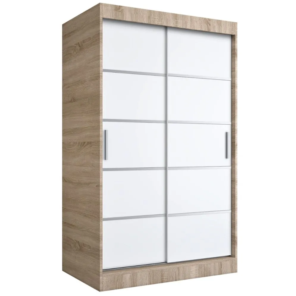 Szafa przesuwna MODUO COMFORT 120 dąb sonoma/biała mat z listwami ozdobnymi | MIRAT. w stylu  kolekcja MODUO COMFORT