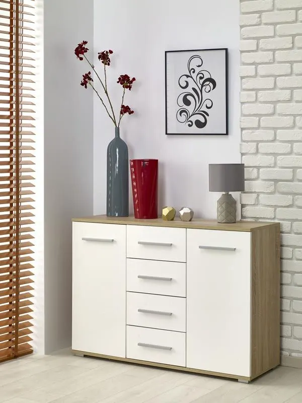 Komoda LIMA KM-4 dąb sonoma/biała do sypialni i salonu | MIRAT.  kolekcja LIMA