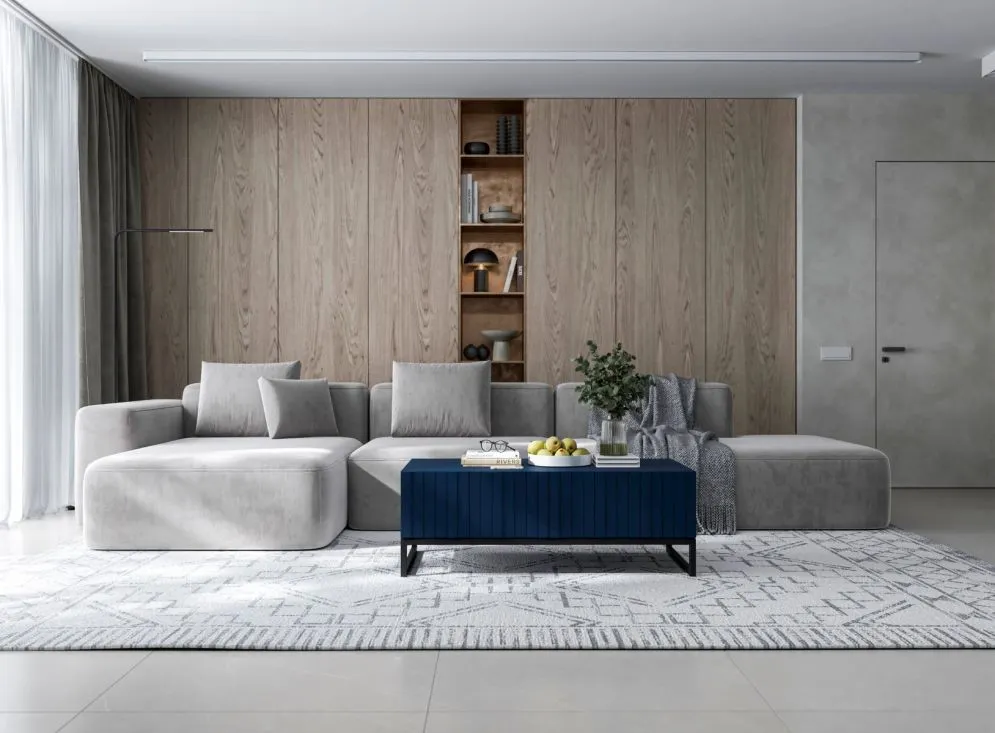 Stolik kawowy TAL 3D 110x54cm granatowy mat do salonu I sklep meblowy MIRAT. styl LOFT, RYFLOWANY kolekcja TAL