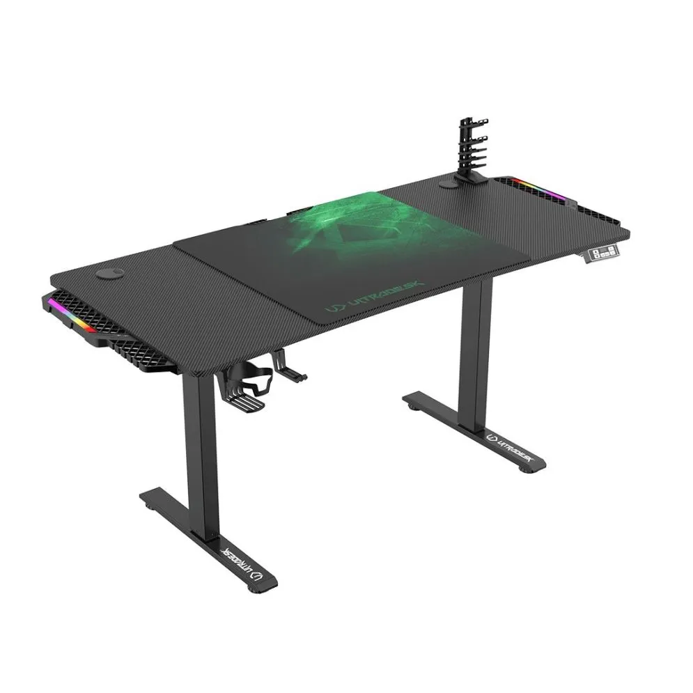 Biurko gamingowe LEVEL V2 LED zielone ULTRADESK | MIRAT.