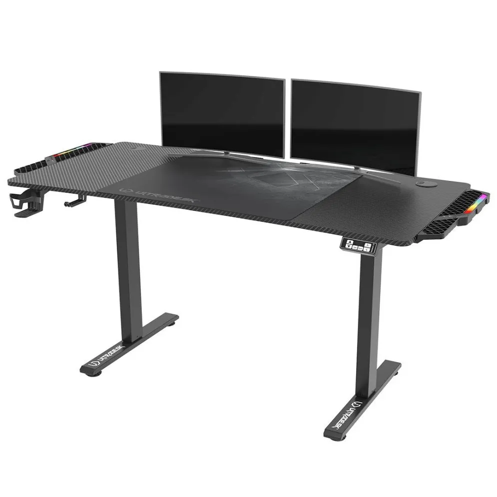 Biurko gamingowe LEVEL V2 LED czarne ULTRADESK | MIRAT.