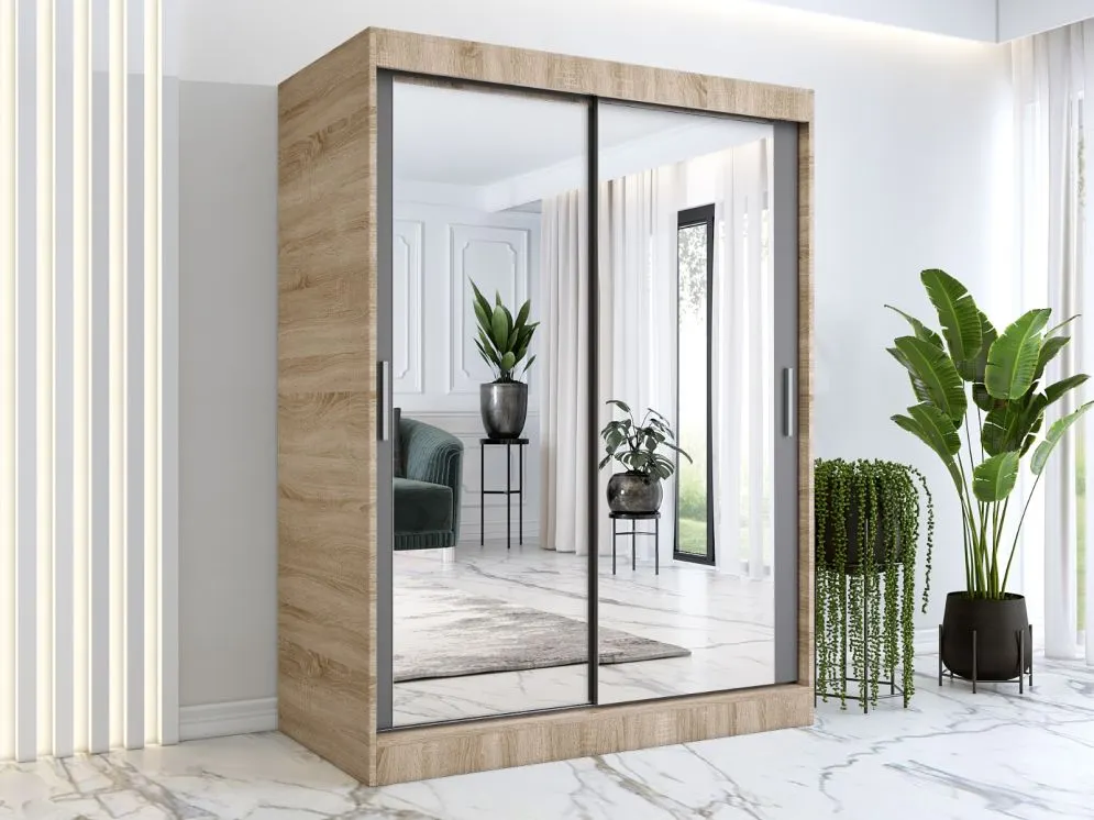 Szafa przesuwna MODUO COMFORT 150 dąb sonoma/antracyt z dwoma lustrami do sypialni | MIRAT. w stylu kolekcja MODUO COMFORT