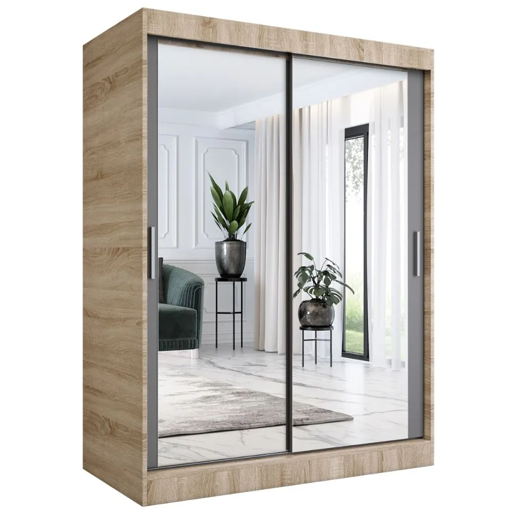 Szafa przesuwna MODUO COMFORT 150 dąb sonoma/antracyt z dwoma lustrami do sypialni | MIRAT. w stylu kolekcja MODUO COMFORT