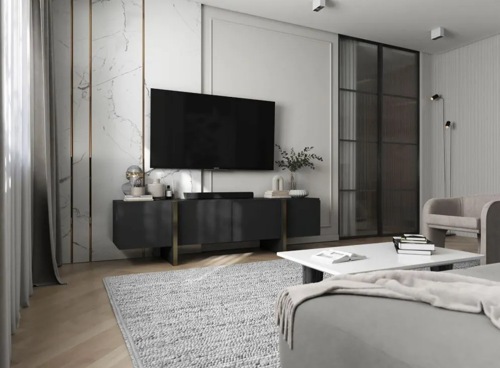 Szafka RTV GRANT 180cm czarny mat do salonu I sklep meblowy MIRAT. styl GLAMOUR, LOFT