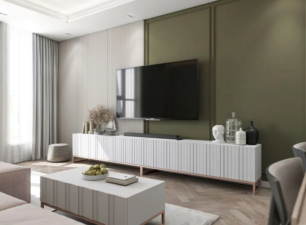 Stolik kawowy TAL 3D 110x54cm biały mat/gold do salonu I sklep meblowy MIRAT. styl GLAMOUR, RYFLOWANY kolekcja TAL