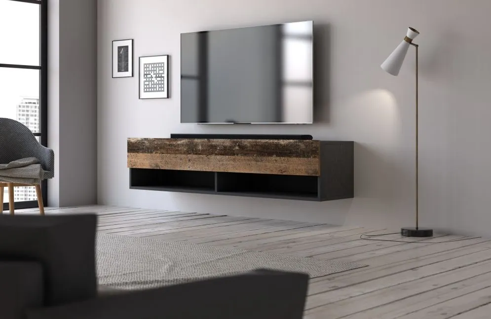 Szafka RTV DERBY 140cm grafit matera/dąb old style | sklep MIRAT styl LOFT, SKANDYNAWSKI