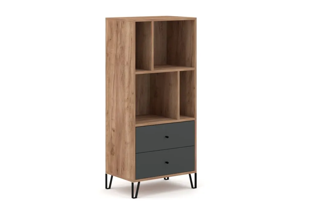 Regał BILBAO 2S dąb craft tobacco/grafit mat z szufladami | sklep MIRAT styl LOFT kolekcja BILBAO