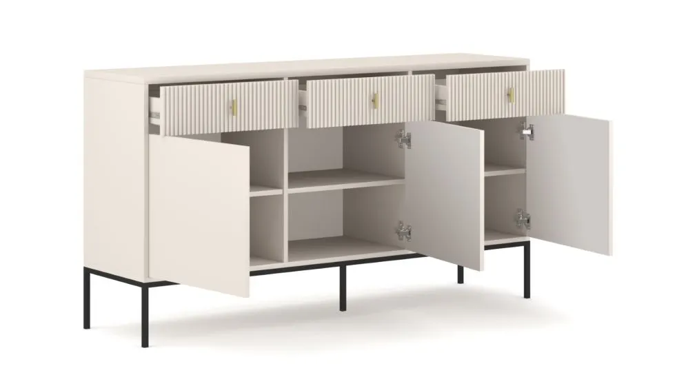 Komoda MAGGIORE 3D3S 154 kaszmir mat/czarna ryflowane fronty I sklep meblowy MIRAT. styl GLAMOUR, RYFLOWANY kolekcja MAGGIORE