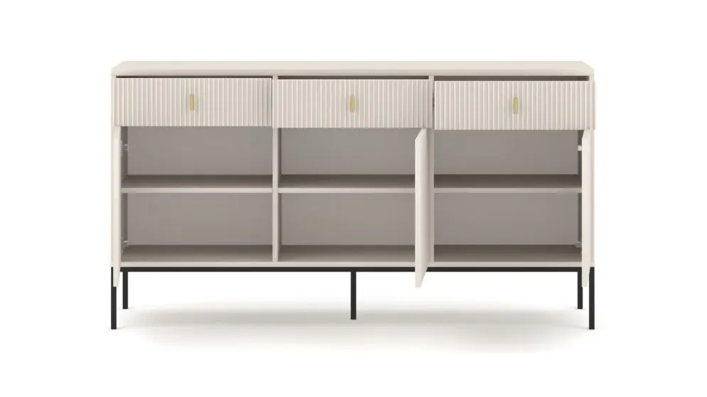 Komoda MAGGIORE 3D3S 154 kaszmir mat/czarna ryflowane fronty I sklep meblowy MIRAT. styl GLAMOUR, RYFLOWANY kolekcja MAGGIORE