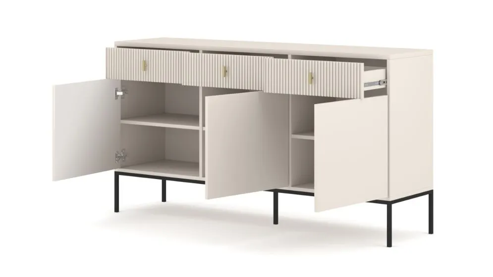 Komoda MAGGIORE 3D3S 154 kaszmir mat/czarna ryflowane fronty I sklep meblowy MIRAT. styl GLAMOUR, RYFLOWANY kolekcja MAGGIORE