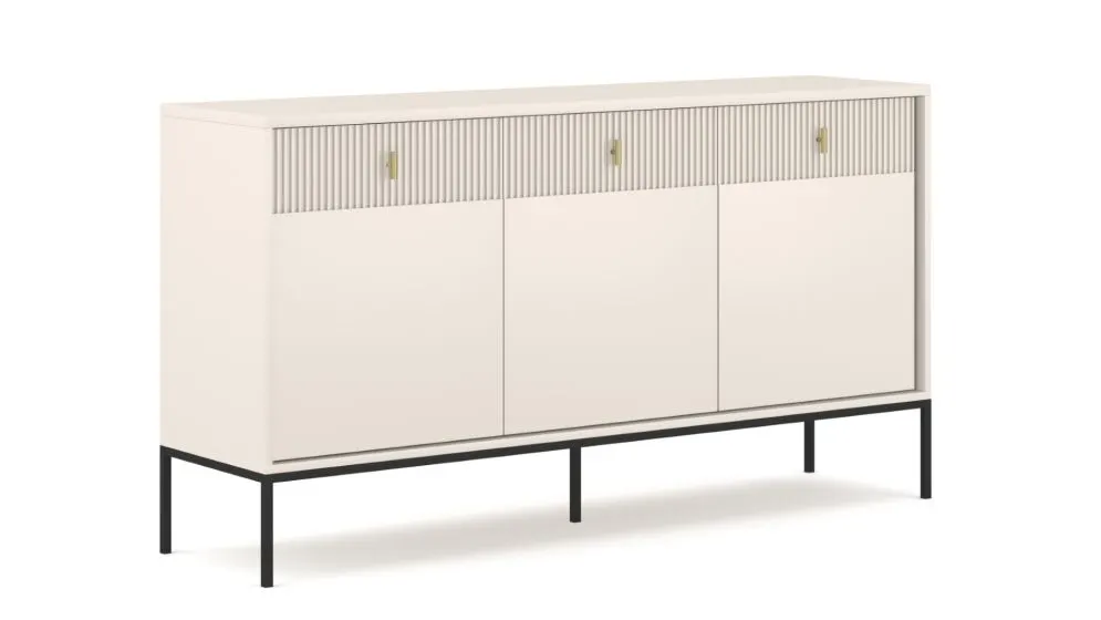 Komoda MAGGIORE 3D3S 154 kaszmir mat/czarna ryflowane fronty I sklep meblowy MIRAT. styl GLAMOUR, RYFLOWANY kolekcja MAGGIORE