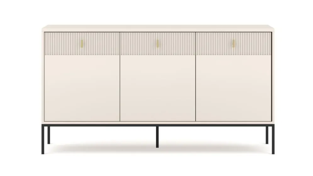 Komoda MAGGIORE 3D3S 154 kaszmir mat/czarna ryflowane fronty I sklep meblowy MIRAT. styl GLAMOUR, RYFLOWANY kolekcja MAGGIORE