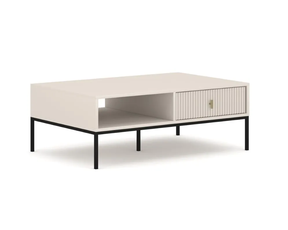 Stolik kawowy MAGGIORE 104x68 kaszmir mat/czarny ryflowane fronty I sklep meblowy MIRAT. styl GLAMOUR, RYFLOWANY