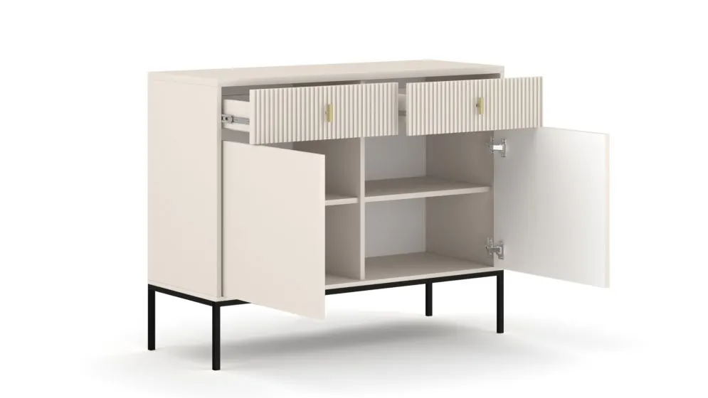 Komoda MAGGIORE 2D2S 104 kaszmir mat/czarna ryflowane fronty I sklep meblowy MIRAT. styl GLAMOUR, RYFLOWANY kolekcja MAGGIORE