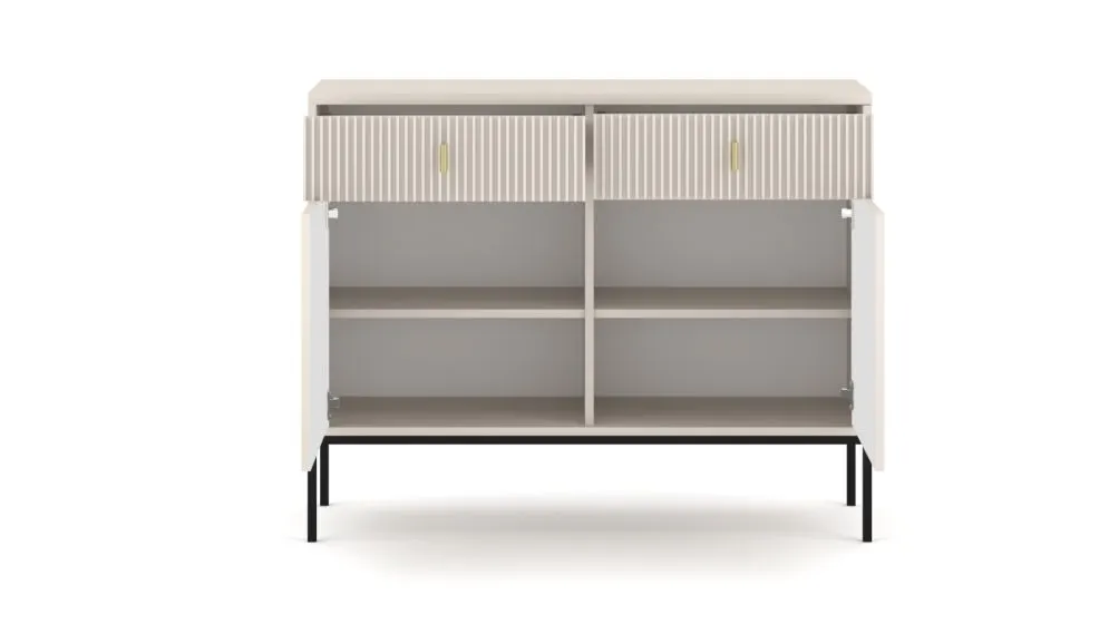 Komoda MAGGIORE 2D2S 104 kaszmir mat/czarna ryflowane fronty I sklep meblowy MIRAT. styl GLAMOUR, RYFLOWANY kolekcja MAGGIORE