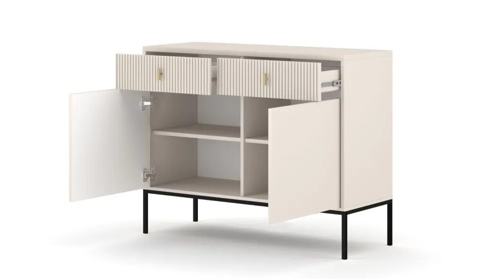 Komoda MAGGIORE 2D2S 104 kaszmir mat/czarna ryflowane fronty I sklep meblowy MIRAT. styl GLAMOUR, RYFLOWANY kolekcja MAGGIORE