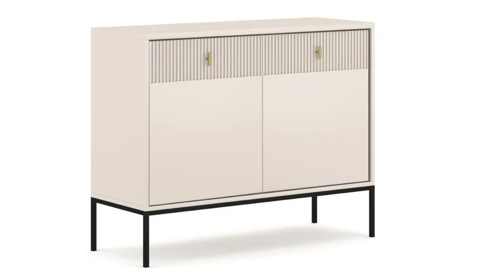 Komoda MAGGIORE 2D2S 104 kaszmir mat/czarna ryflowane fronty I sklep meblowy MIRAT. styl GLAMOUR, RYFLOWANY kolekcja MAGGIORE