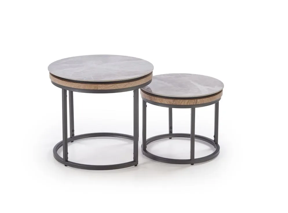 Zestaw 2 stolików ITAKA szary marmur/czarny loftowe I sklep meblowy MIRAT. styl LOFT