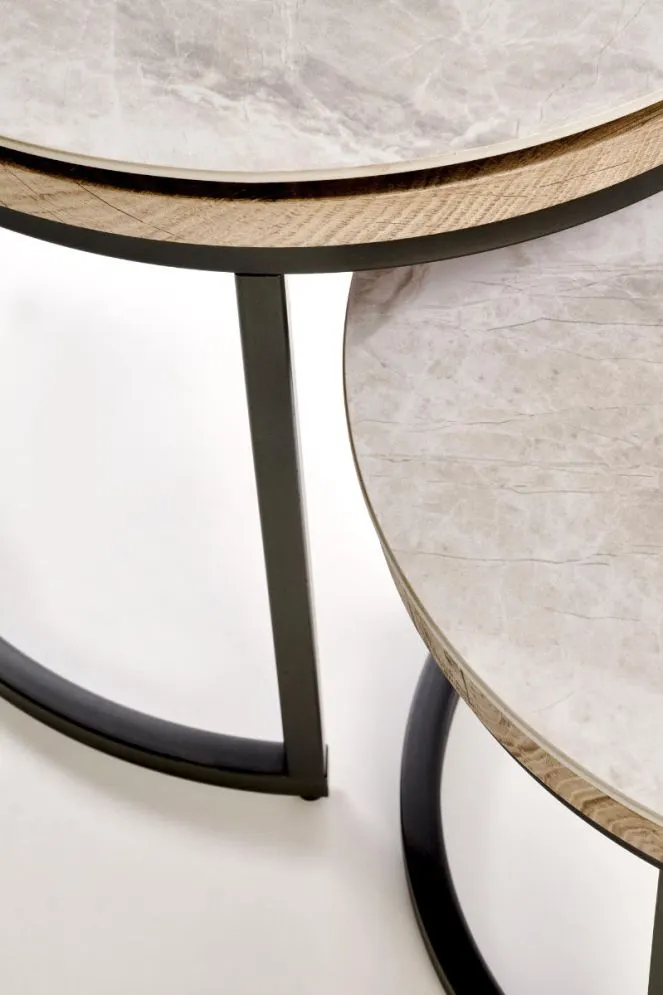 Zestaw 2 stolików ITAKA szary marmur/czarny loftowe I sklep meblowy MIRAT. styl LOFT