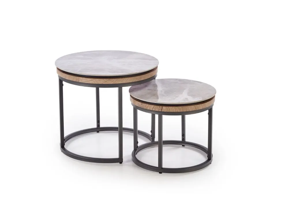 Zestaw 2 stolików ITAKA szary marmur/czarny loftowe I sklep meblowy MIRAT. styl LOFT