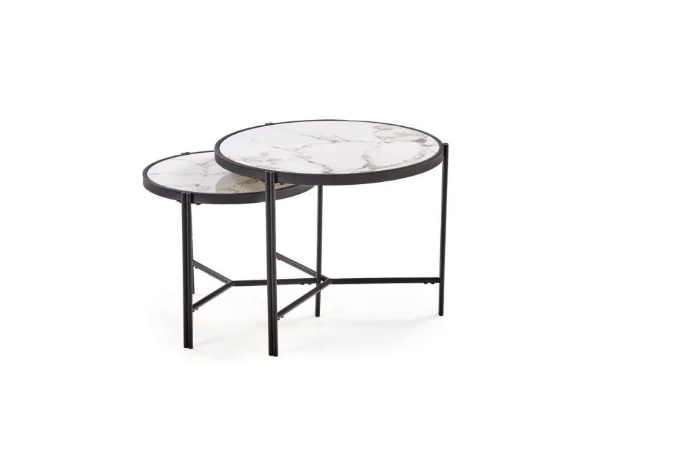 Zestaw 2 stolików FATIMA biały marmur/czarny w stylu loftowym I sklep meblowy MIRAT. styl GLAMOUR, LOFT
