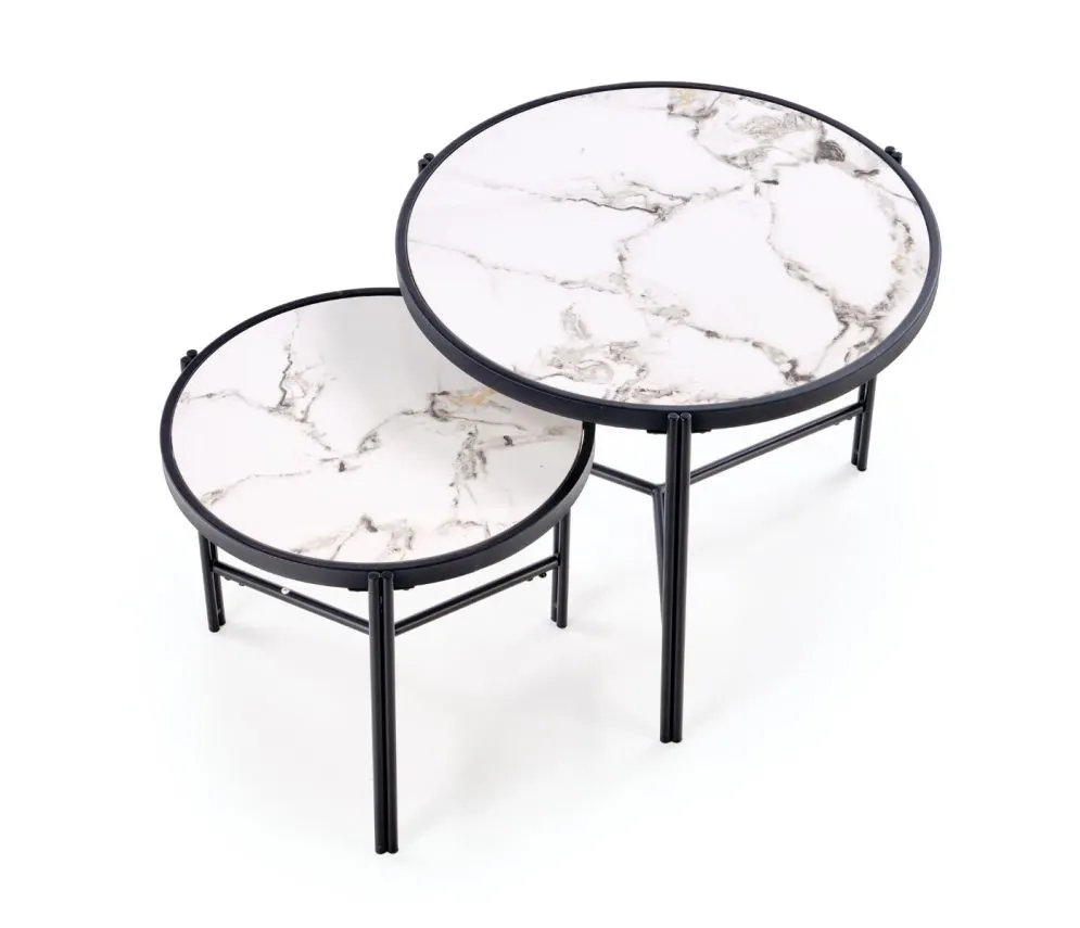 Zestaw 2 stolików FATIMA biały marmur/czarny w stylu loftowym I sklep meblowy MIRAT. styl GLAMOUR, LOFT
