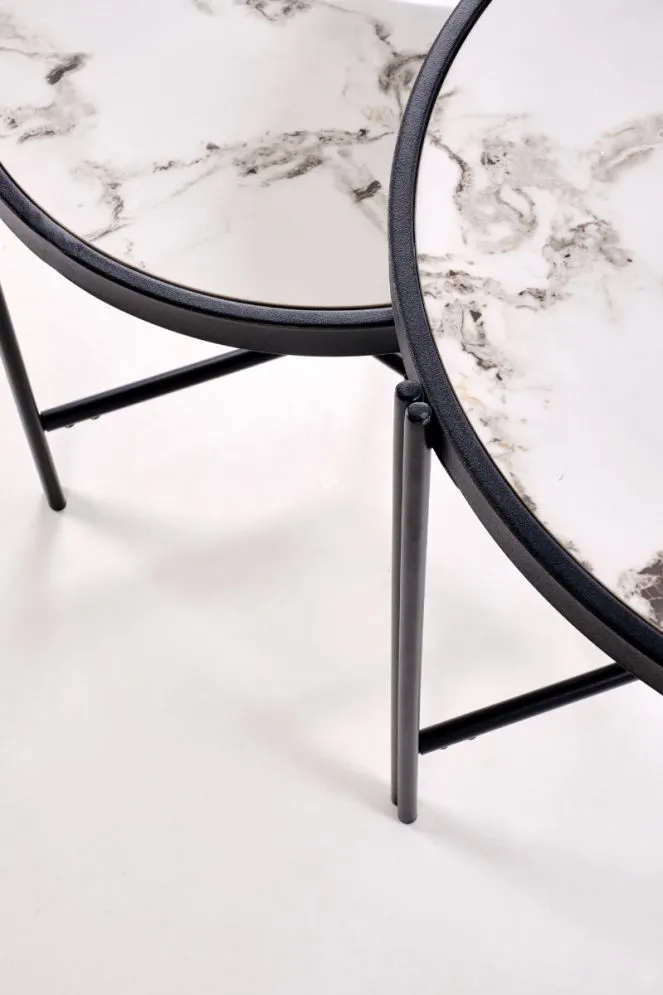 Zestaw 2 stolików FATIMA biały marmur/czarny w stylu loftowym I sklep meblowy MIRAT. styl GLAMOUR, LOFT
