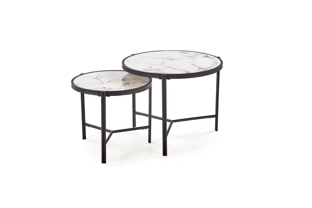 Zestaw 2 stolików FATIMA biały marmur/czarny w stylu loftowym I sklep meblowy MIRAT. styl GLAMOUR, LOFT