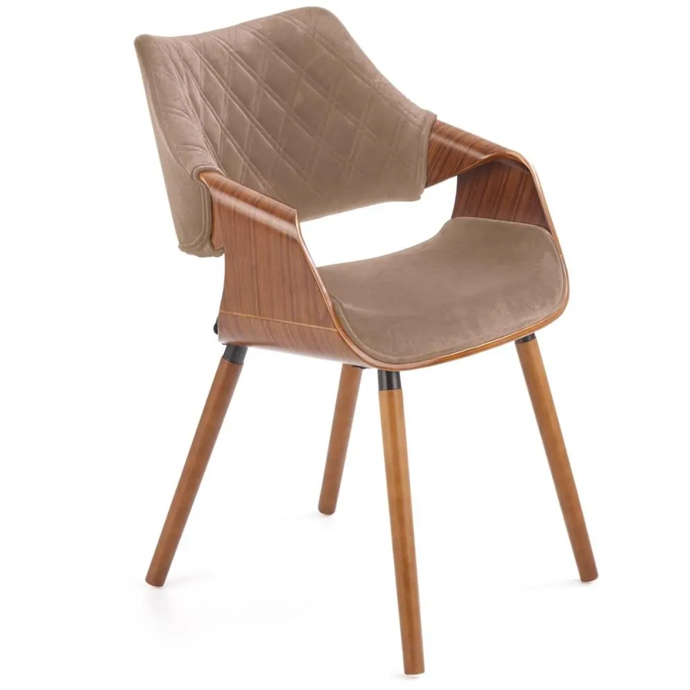 Krzesło tapicerowane K396 VELVET beżowe/orzech ze sklejki I sklep meblowy MIRAT.